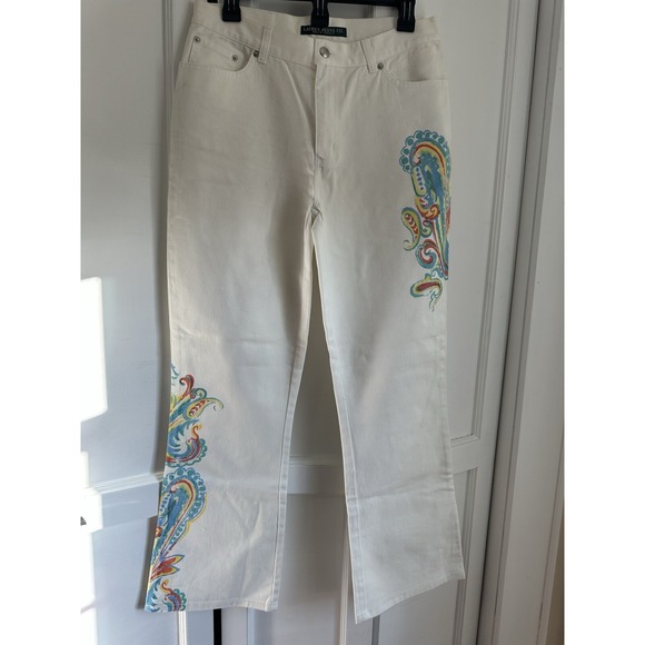 New Polo Ralph Lauren Jean women SIZE 8 Regular White Paint Multi colors‎ - Picture 12 of 16